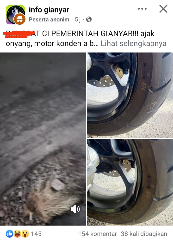 GIANYAR, BALINEWS.ID – Seorang warga mengeluhkan kondisi Jalan Raya Dharmagiri. Keluhan itu diunggah di grup media sosial Facebook Info Gianyar. Warga itu meng…