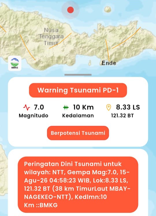 DENPASAR, BALINEWS.ID — Gempa bumi berkekuatan magnitudo 7,7 mengguncang wilayah Nusa Tenggara Timur (NTT) pada Sabtu (15/8/2026) dini hari. Getaran gempa dila…