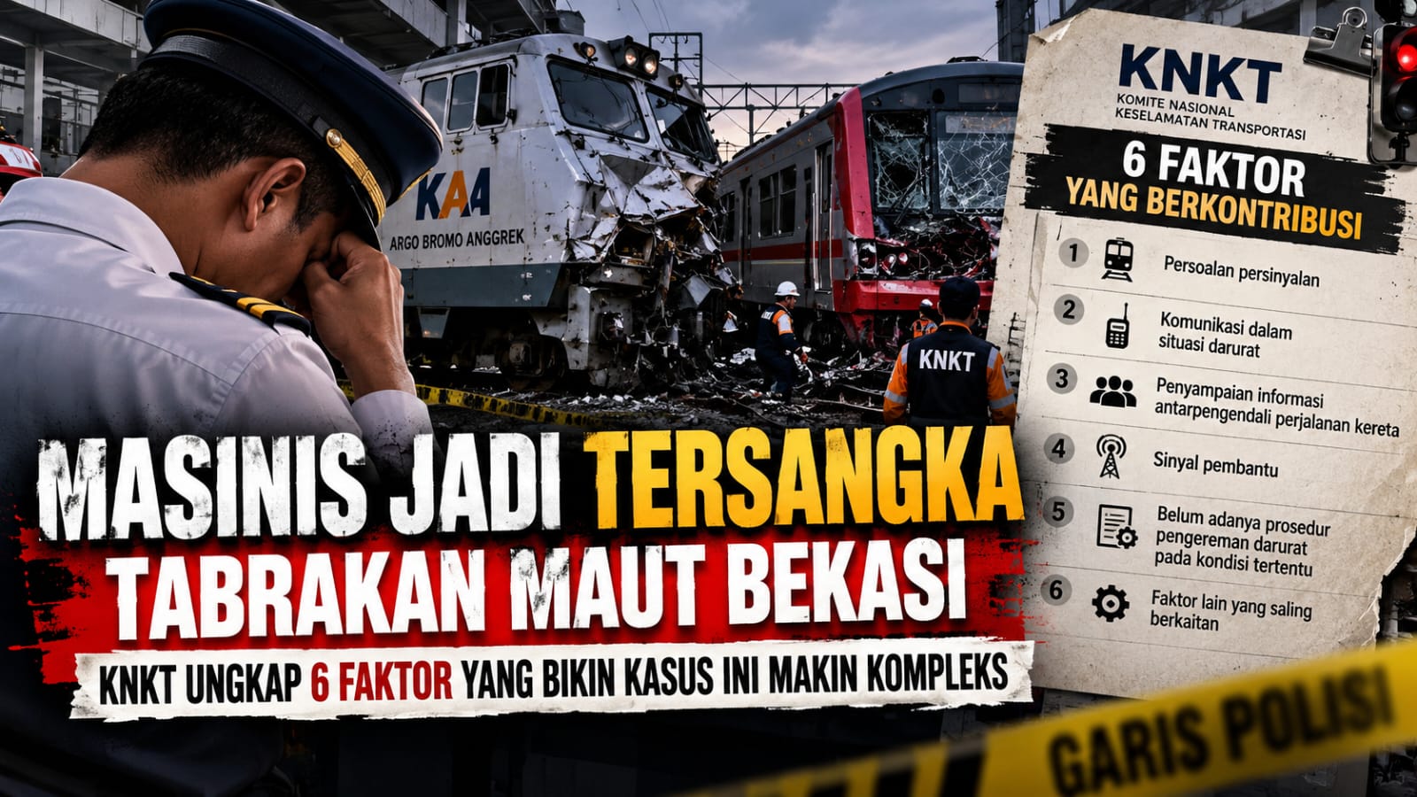 Masinis Jadi Tersangka Tabrakan Maut Bekasi, KNKT Ungkap 6 Faktor yang Bikin Kasus Ini Makin Kompleks