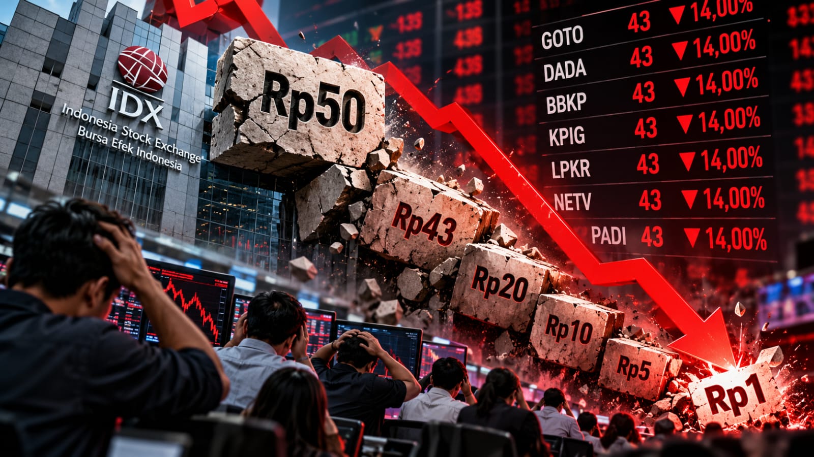 Efek Domino Aturan Saham Rp1: Saham Gocap Tak Lagi Punya Lantai, Puluhan Emiten Terjun ke Rp43