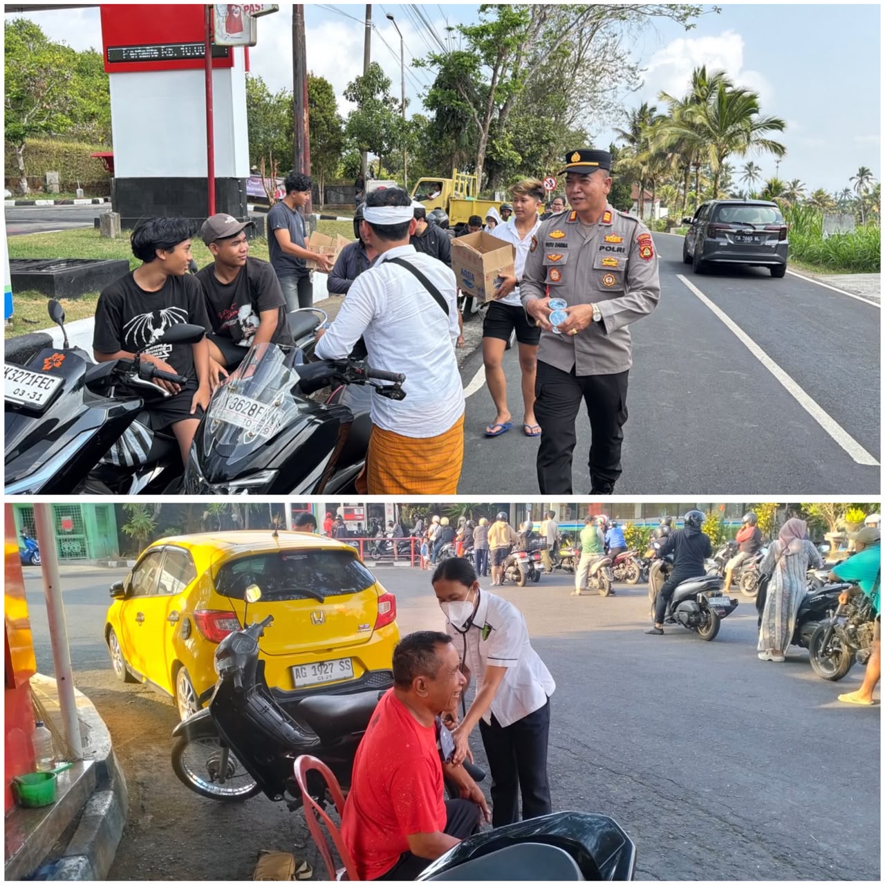 Bali Police Distribute Free Drinking Water and Provide Medical Assistance to Residents Queuing for Fuel