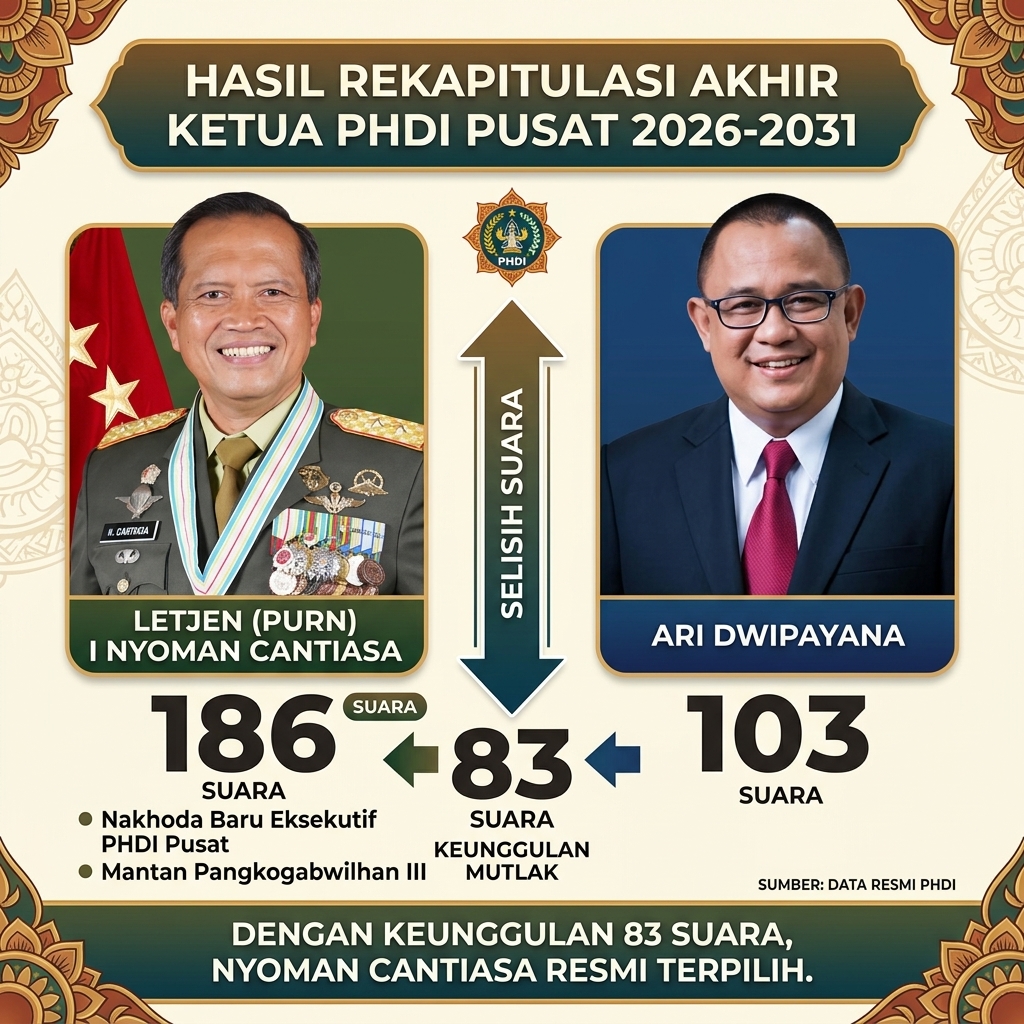 Nyoman Cantiasa (kiri) menjadi Ketua PHDI Pusat 2026-2031