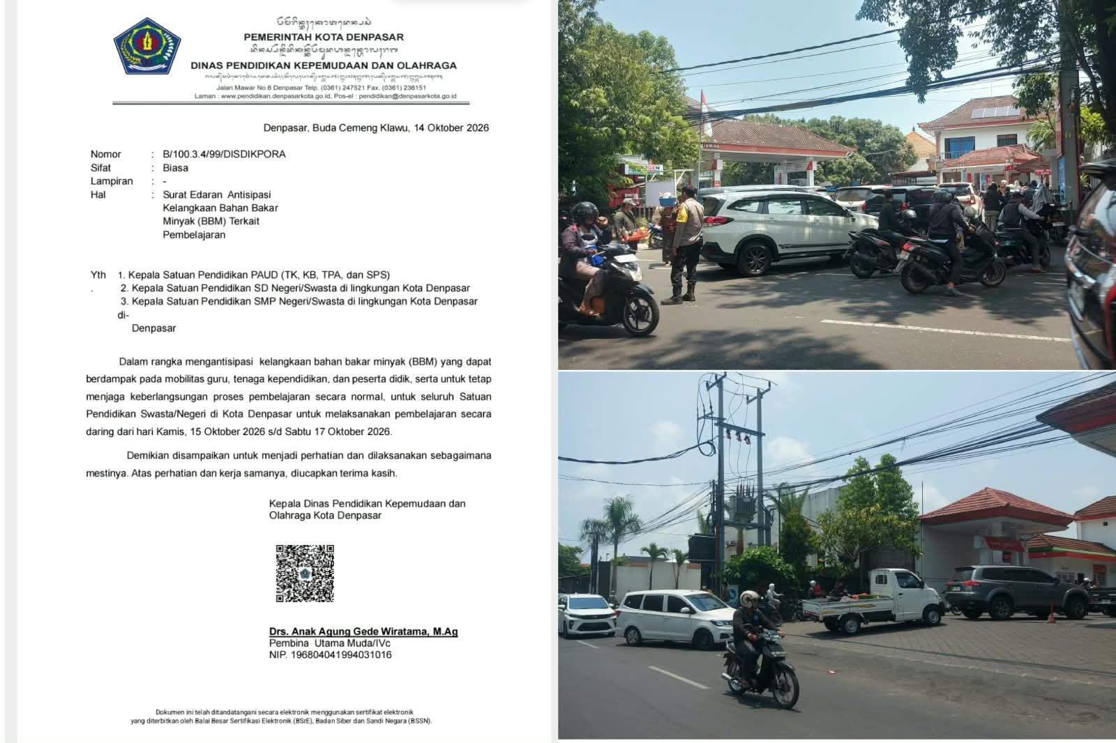 Fuel Shortage Forces Denpasar Schools to Switch to Online Learning for Three Days