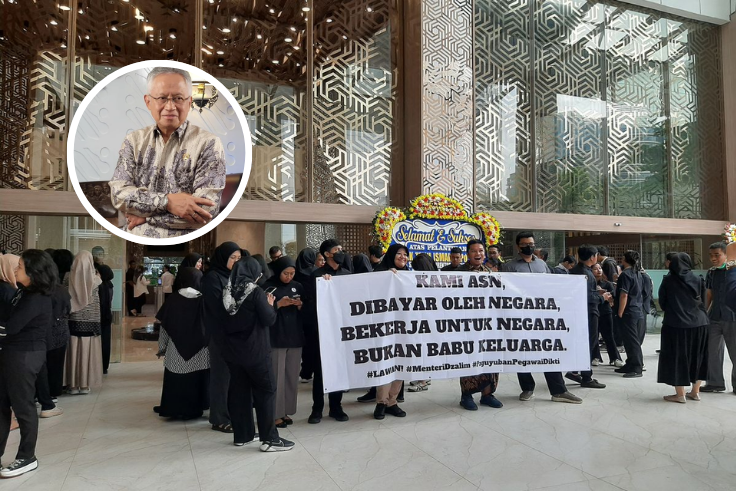 ASN Kemendiktisaintek demo tuntut menteri Satryo mundur (sumber foto: Kompas, Viva)