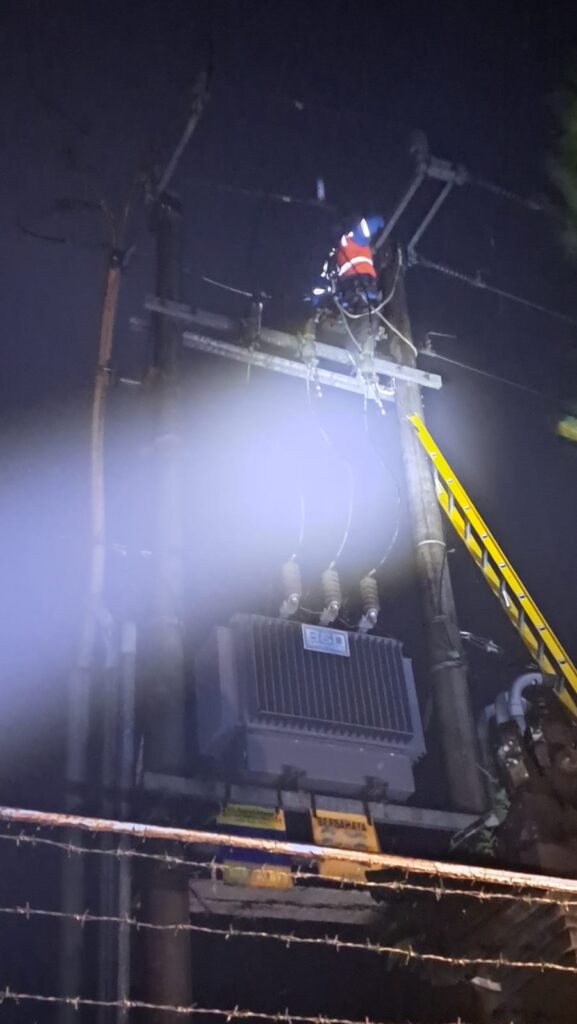 Penanganan gangguan listrik oleh petugas PLN di wilayah Kintamani, Bangli.