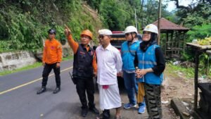 Manager PT PLN (Persero) UP3 Bali Timur Imadya Nareswari (kanan) bersama Kepala Pelaksana BPBD Provinsi Bali memantau langsung kegiatan perabasan pohon di Jalur Menanga menuju Besakih.