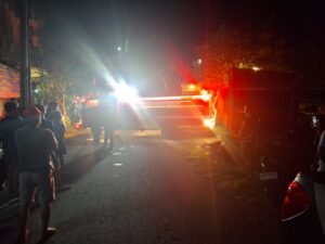 Penanganan kebakaran vila di Desa Sumita oleh petugas dan masyarakat pada Minggu malam (27/4/2025).