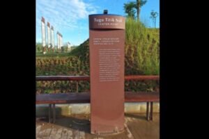 Netizen dihebohkan dengan Tugu Titik Nol Ibu Kota Nusantara (IKN) dengan tulisan "Lorem Ipsum Dolor Amet". (Foto: X)