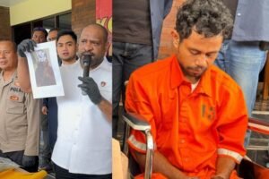 Viktorius Ariano Pukul, pelaku perampokan dan pelecehan di Kuta Selatan, digiring ke Mapolresta Denpasar menggunakan kursi roda pada Senin (19/5).