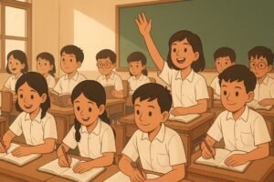 Ilustrasi siswa belajar dikelas.