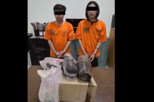2 pria inisial AAM (23) dan NRM (24) dibekuk saat transaksi ganja di pasar Sangsit, Buleleng.