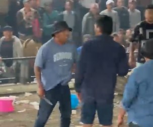 Wayan Luwes saat di arena tajen Enjung Les yang menyebabkan korban Komang Alam meninggal.