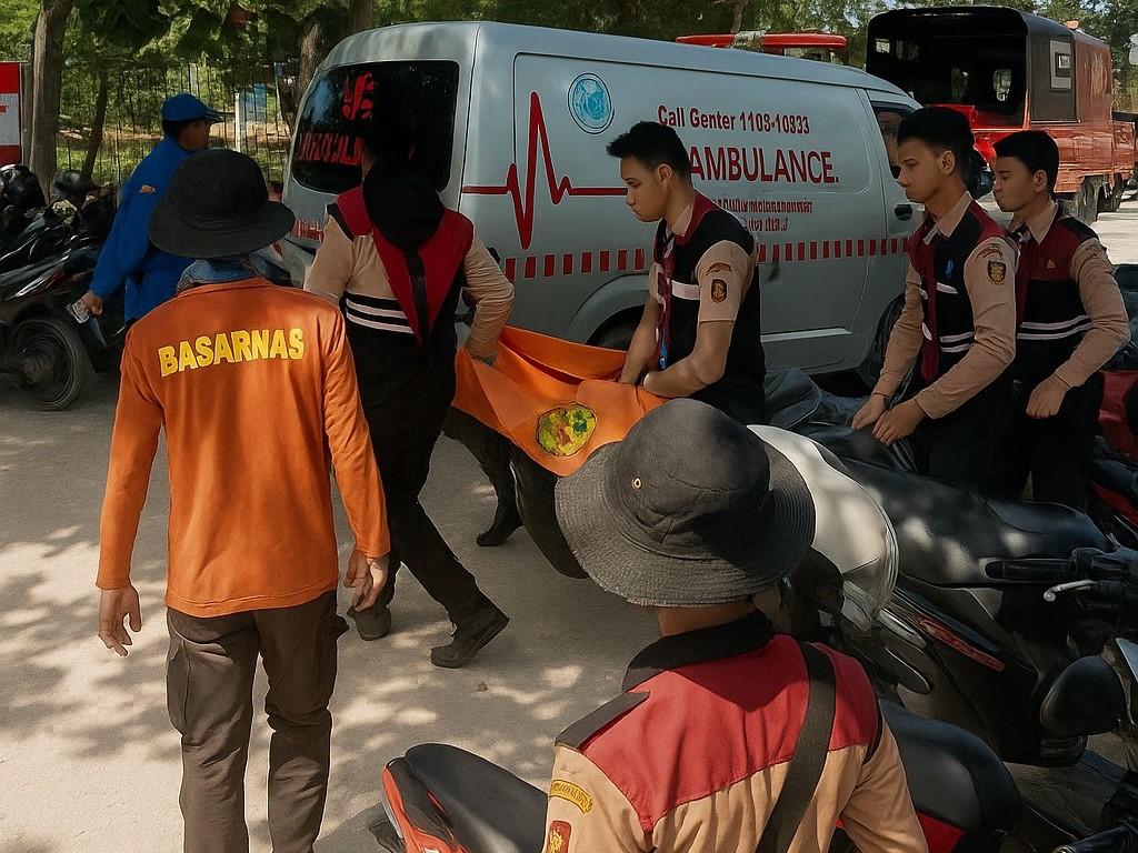 Petugas mengevakuasi jenazah pemuda Karangasem di Pantai Balangan.
