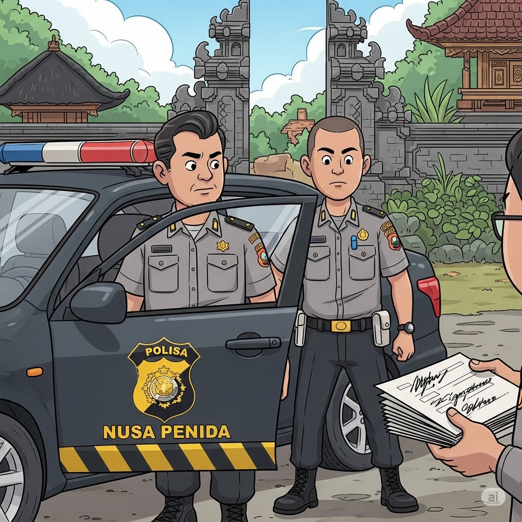 Ilustrasi polisi saat mengusut dugaan pemalsuan tanda tangan dokumen dari pejabat di Nusa Penida, Klungkung.
