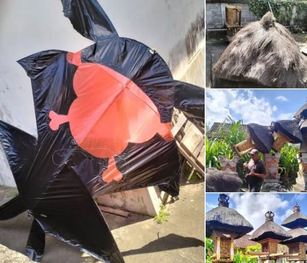 Layangan jatuh menimpa dan merusak pelinggih di Banjar Babakan, Blahbatuh.