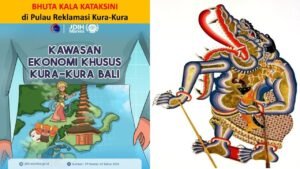 Wajah reklamasi Pulau Kura-Kura di pesisir Serangan yang menyerupai Bhuta Kala Kataksini. (Istimewa)