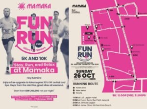 Mamaka Fun Run Vol. II on Sunday, 26 October 2025, inviting participants to “Run for Miles, Run for Smiles” along Kuta’s scenic shoreline.