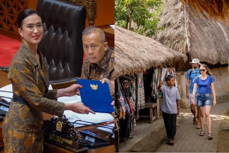 Penyerahan RUU Kepariwisataan oleh Menpar Widiyanti Putri (kiri), Pariwisata di Indonesia (Kanan)