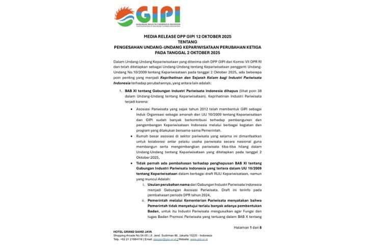 Tangkapan layar surat resmi yang diterbitkan GIPI tertanggal 12 Oktober2025.