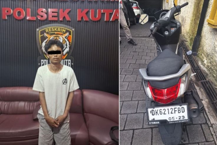 Polsek Kuta amankan pelaku pencurian sepeda motor inisial MAH (19) beserta barang bukti curian.