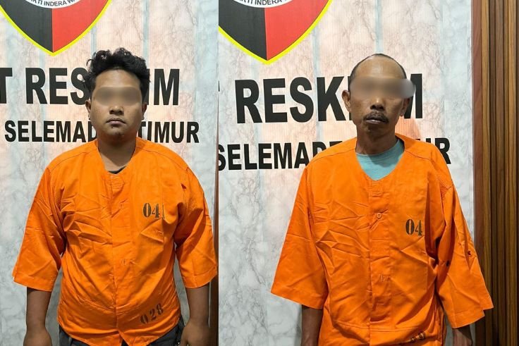 Dua tersangka kasus pembacokan maut di bedeng proyek Desa Bantas, Selemadeg Timur.