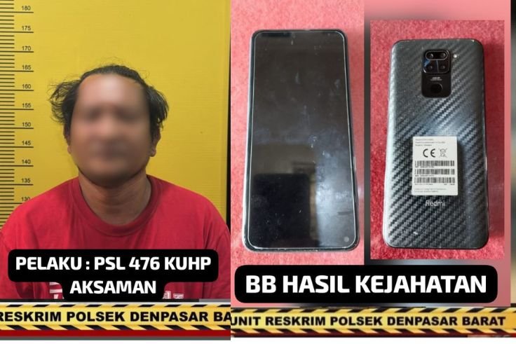 Petugas Reskrim Polsek Denpasar Barat mengamankan pelaku pencurian handphone yang terekam CCTV di Padangsambian.