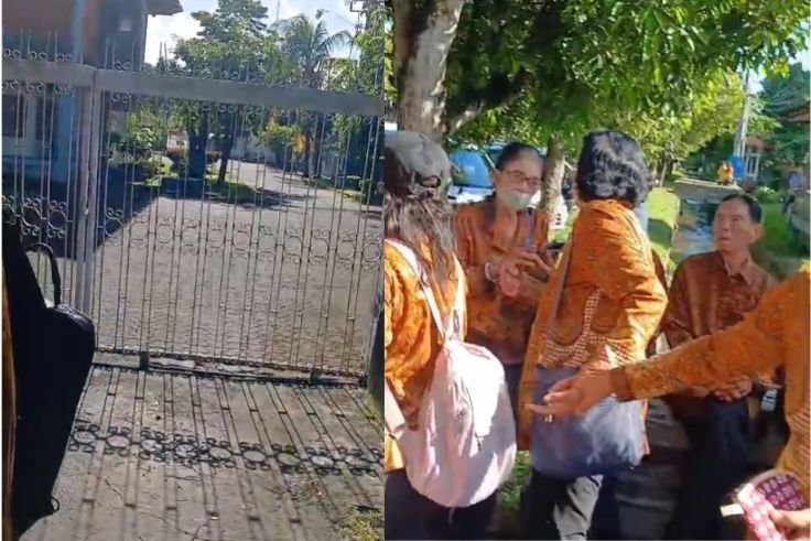 Peserta Rakornis PWRI Bali menunggu di luar Aula Kantor Kesbangpol Provinsi Bali pada Sabtu (14/3/2026).