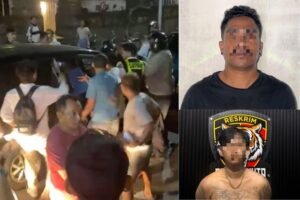 Aksi pengeroyokan dan perusakan mobil di Jalan Pantai Kuta, Badung, Rabu (25/3/2026) dini hari.