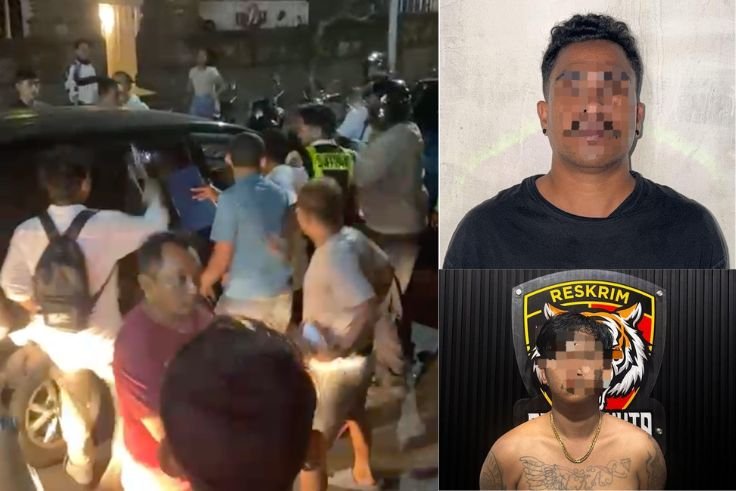 Aksi pengeroyokan dan perusakan mobil di Jalan Pantai Kuta, Badung, Rabu (25/3/2026) dini hari.