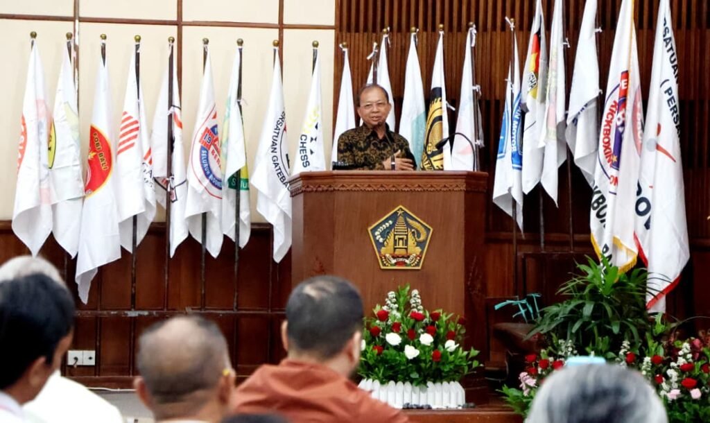 Gubernur Bali Wayan Koster saat membuka Musorprov KONI Bali di Denpasar, Senin (23/3), menegaskan komitmen menjadikan olahraga sebagai ikon baru pariwisata dan prestasi daerah.