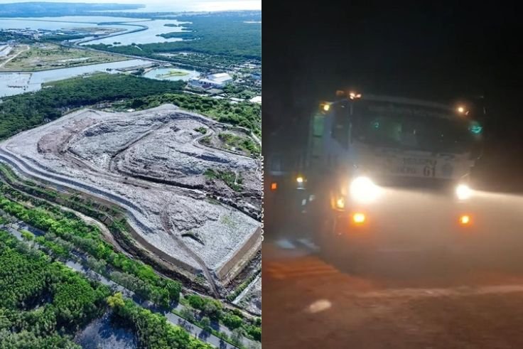 Foto TPA Suwung (kanan) dan tangkapan layar video viral truk sampah (kanan).