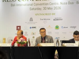 Ketua Panitia BBTF 2026, Putu Winastra, saat konferensi pers penutupan di Nusa Dua, Badung, Sabtu (30/5/2026).