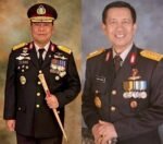 Kapolda Bali sebelumnya, Golose (kiri) dan Mangku Pastika. Kini, kedua perwira tinggi sudah pensiun dengan pangkat terakhir Komjen (Purn).