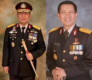 Kapolda Bali sebelumnya, Golose (kiri) dan Mangku Pastika. Kini, kedua perwira tinggi sudah pensiun dengan pangkat terakhir Komjen (Purn).