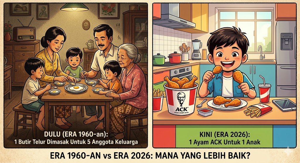 Ilustrasi perbandingan zaman dulu dan kini. Yang penting sama-sama bahagia.