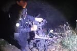Motor Yamaha Aerox yang hangus terbakar dievakuasi usai.