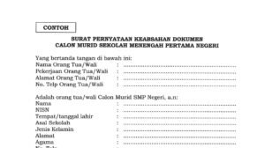 Contoh pernyataan orang tua saat SPMB SMA/SMK Negeri dengan melampirkan materai Rp 10 ribu.