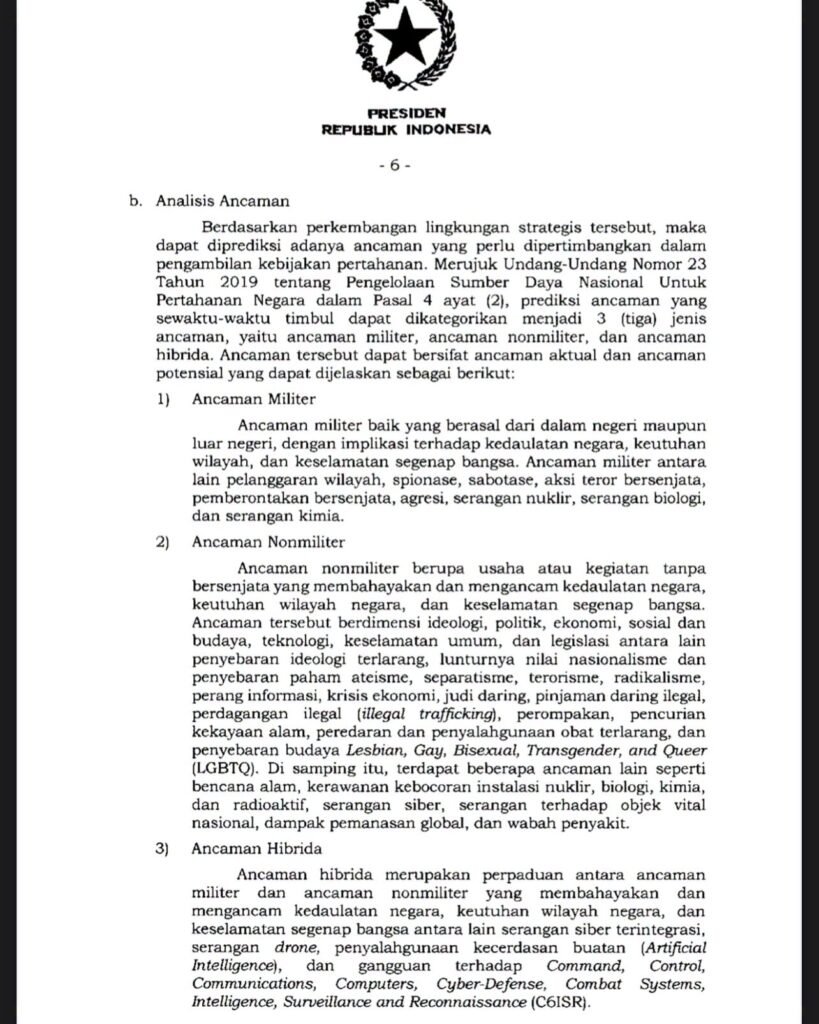Aturan dalam Perpres 11/2025 mengenai ancaman nonmiliter.