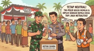 Ilustrasi tentara dan polisi mencoblos kepala desa