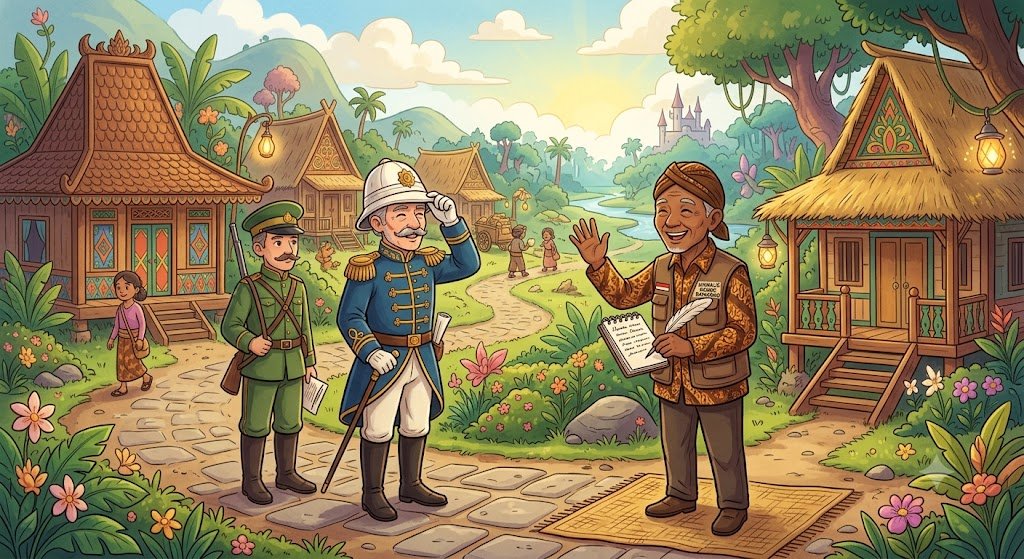 Ilustrasi zaman kolonial dan jurnalis yang dituding sebagai Londo Ireng.