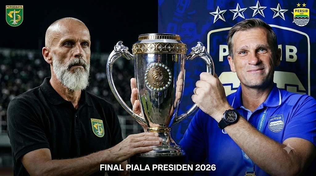 Pelatih Persebaya Eduargo vs Pelatih Persib Bandung Igor berebut Piala Presiden 2026.