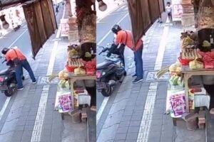 Tangkapan Layar Pria yang diduga membawa kabur beras dari sebuah warung di Denpasar.