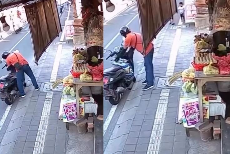 Tangkapan Layar Pria yang diduga membawa kabur beras dari sebuah warung di Denpasar.