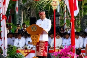 Gubernur Bali Wayan Koster dalam acara HUT Pemerintah Provinsi Bali, Jumat (14/8).