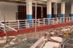 Pelabuhan Laurentius Say Maumere, Kabupaten Sikka, Nusa Tenggara Timur (NTT), roboh setelah diguncang gempa bumi yang berpusat di Kabupaten Nagekeo, Sabtu (15/8/2026).