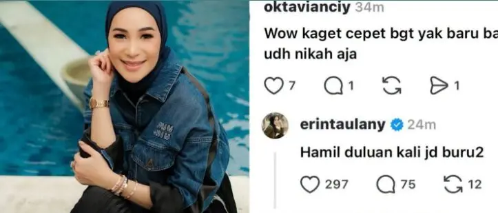 Tangkapan layar komentar Erin tentang pernikahan andre taulany