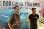 Vineet Mahajan, General Manager of Ayodya Resort Bali (left), and Leon Boey of Living Sea (right) during the official launch of the coral conservation partnership in Nusa Dua, Friday (Feb 13).