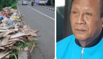 Salah satu titik sampah di Jalan IB Mantra wilayah Lembeng, Ketewel, Gianyar.