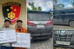 2 pelaku pencurian kendaraan bermotor roda empat beserta barang bukti mobil Toyota Alphard yang berhasil diamankan jajaran Polsek Denpasar Timur