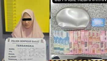 Pelaku EW (26) bersama barang bukti hasil curian saat diamankan Unit Reskrim Polsek Denpasar Barat. (Foto: Istimewa) Pelaku EW (26) bersama barang bukti hasil curian saat diamankan Unit Reskrim Polsek Denpasar Barat. (Foto: Istimewa)